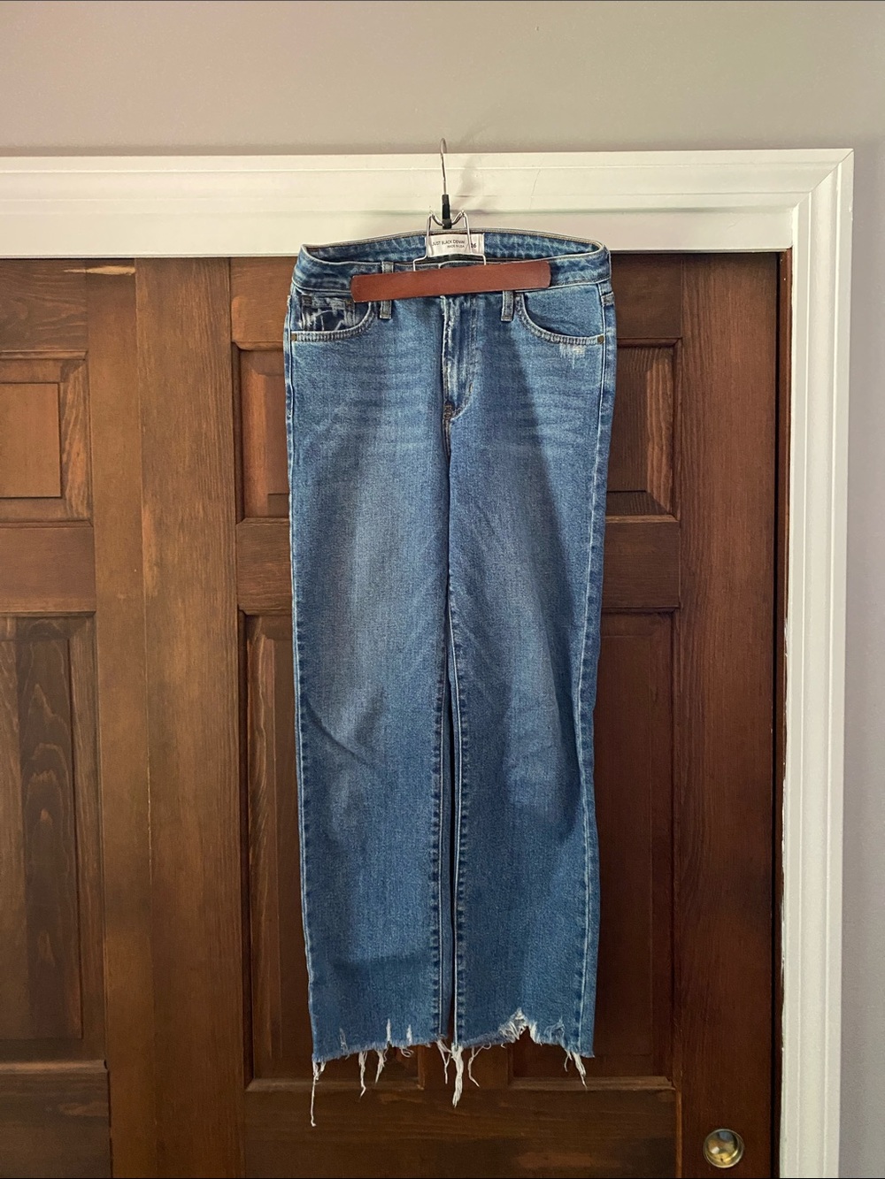 Just black denim made in usa chewed hem straight left medium wash jeans 26
